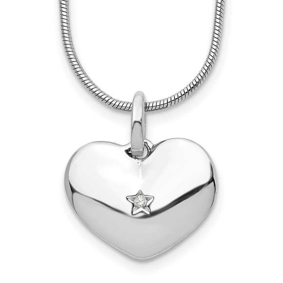 925 Sterling Silver Rhodium-plated 18 Inch Diamond Heart Necklace 2